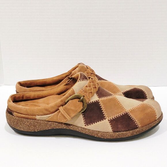 Aetrex Libby Clogs Size 40 Womens 9-9.5 Patchwork Boho Brown Mules Slip On Shoes - Picture 5 of 12